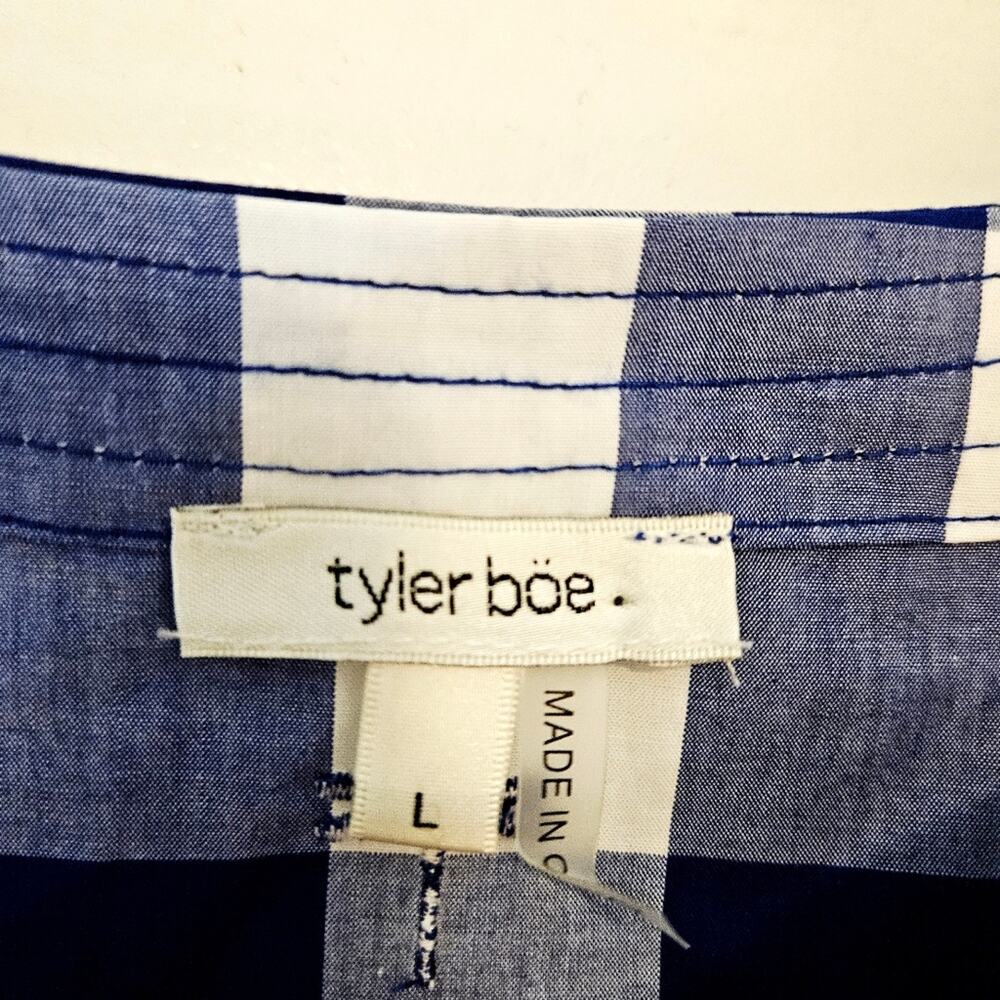 Tyler Boe Blue White Gingham Puff Sleeve Tunic Top Preppy Coastal - Picture 3 of 5
